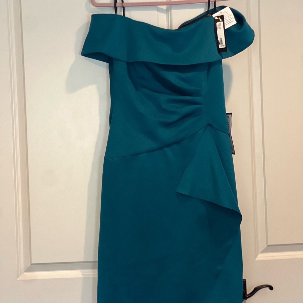 Xscape Teal One-Shoulder Dress